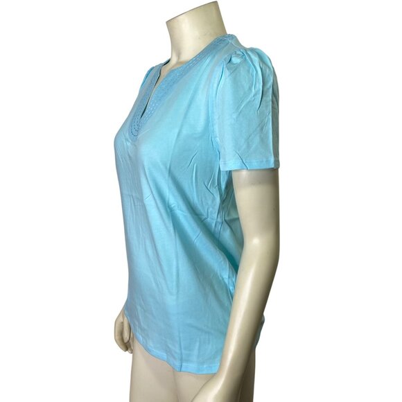 Rafaella Womens‎ Light Blue V-Neck Short Sleeve Top LG NWT - Picture 3 of 10